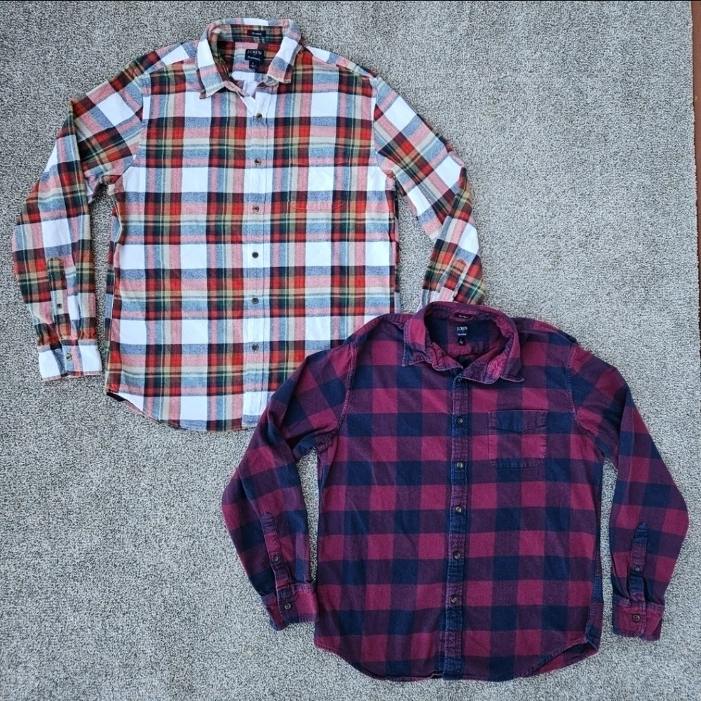 J.Crew Mercantile Classic Fit Long-Sleeve Flannel Red Plaid Shirt LOT Mens Large